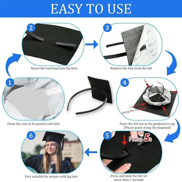 Graduation Cap Headband Insert, Grad Caps Headband Insert, Adjustable, Secures C - Picture 6 of 8
